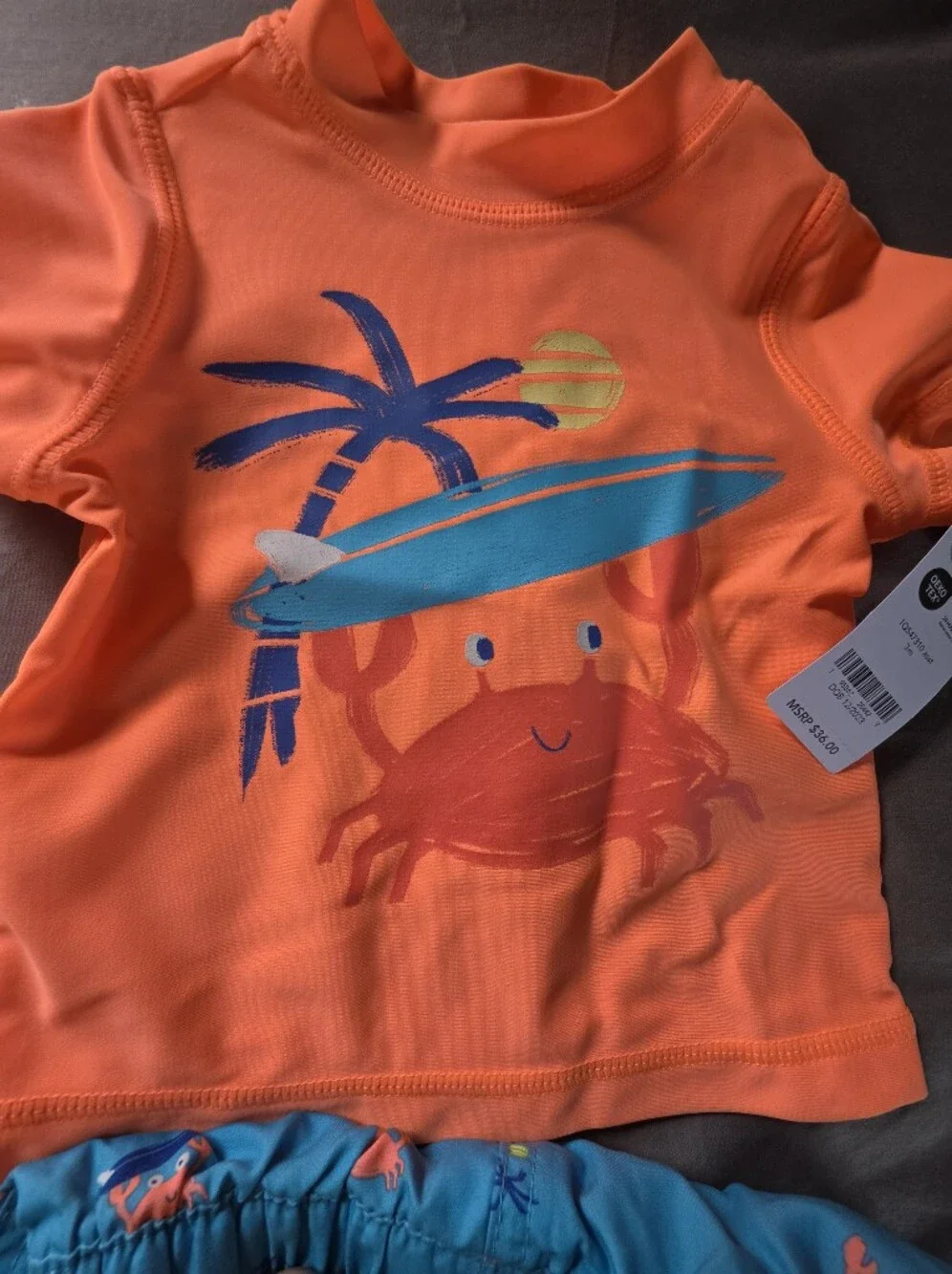 Carter's Orange & Teal Crab Print Kids Swim Set